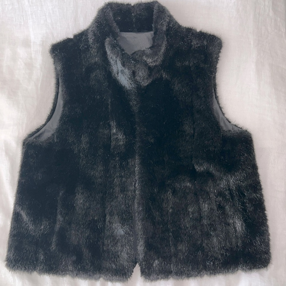 Giacca Gallery Women's Size XL Reversible Faux Fur Black Vest Jacket